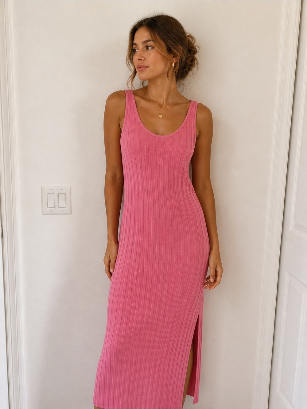 Elizabeth And James Knit Maxi Ribbed Dress in Pink Sz M